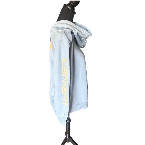 Carhartt Women’s Light Blue Graphic Hoodie | Relaxed Fit | Logo Sleeve - Picture 9 of 13